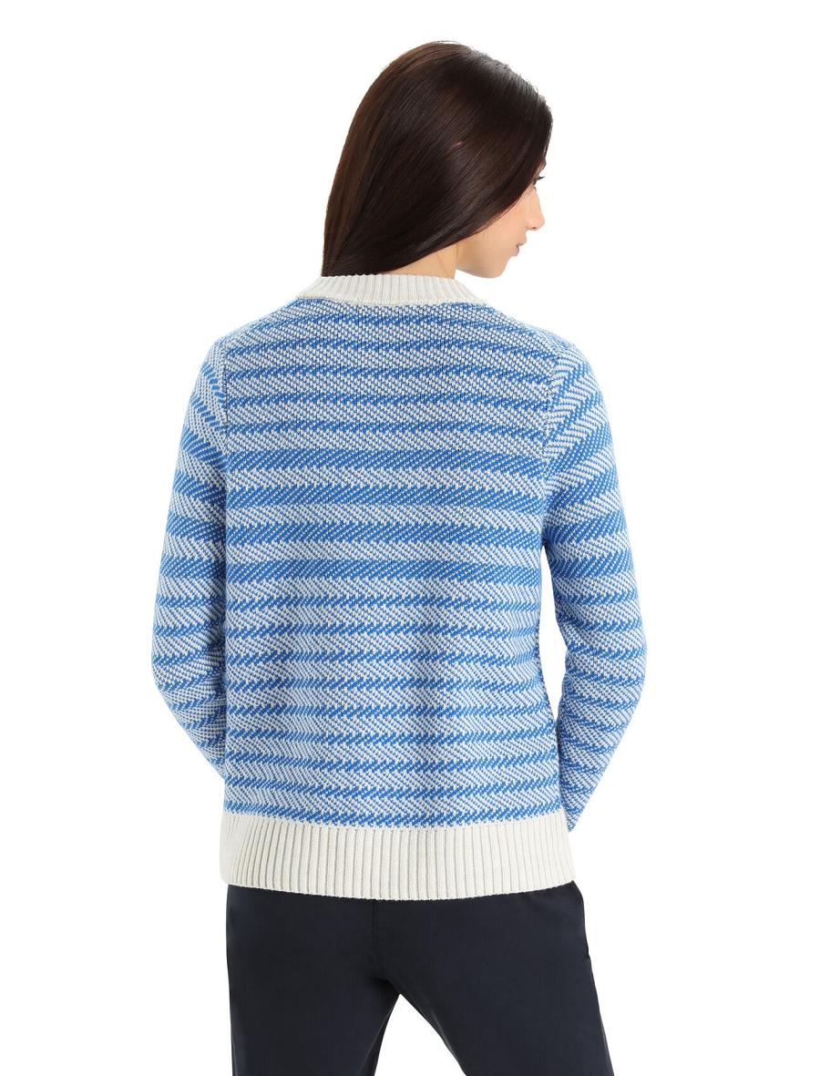 Ecru Heather / Lazurite Women's Icebreaker Merino Waypoint Crewe Sweaters | USA 1623TCEV